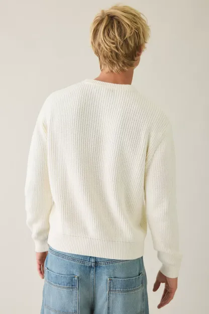UO Acid Wash Crew Neck Sweater - Ivory