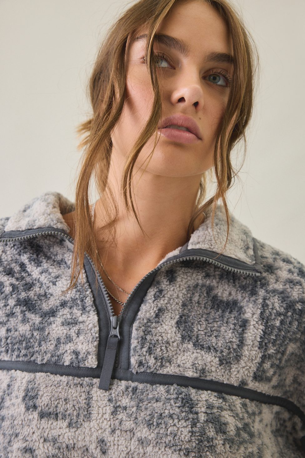 Out From Under Pretty Plush Fleece Quarter Zip Pullover - Grey Multi