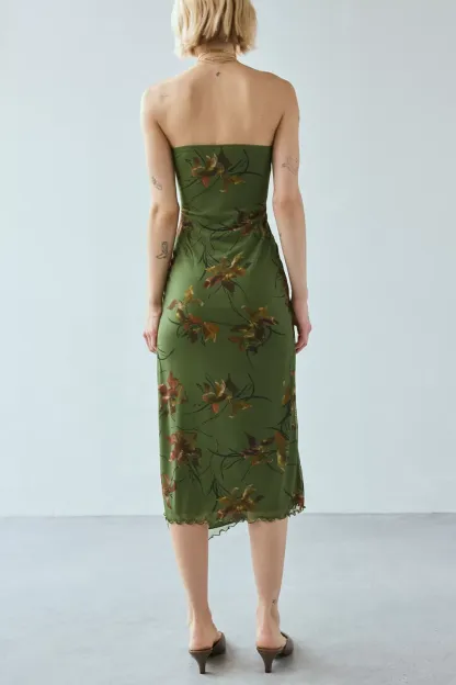 UO Samara Mesh Strapless Midi Dress - Floral Multi