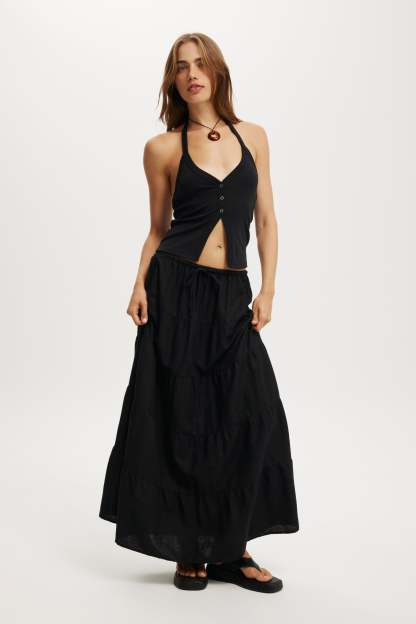 Haven Multi Tiered Maxi Skirt, BLACK - example image 1