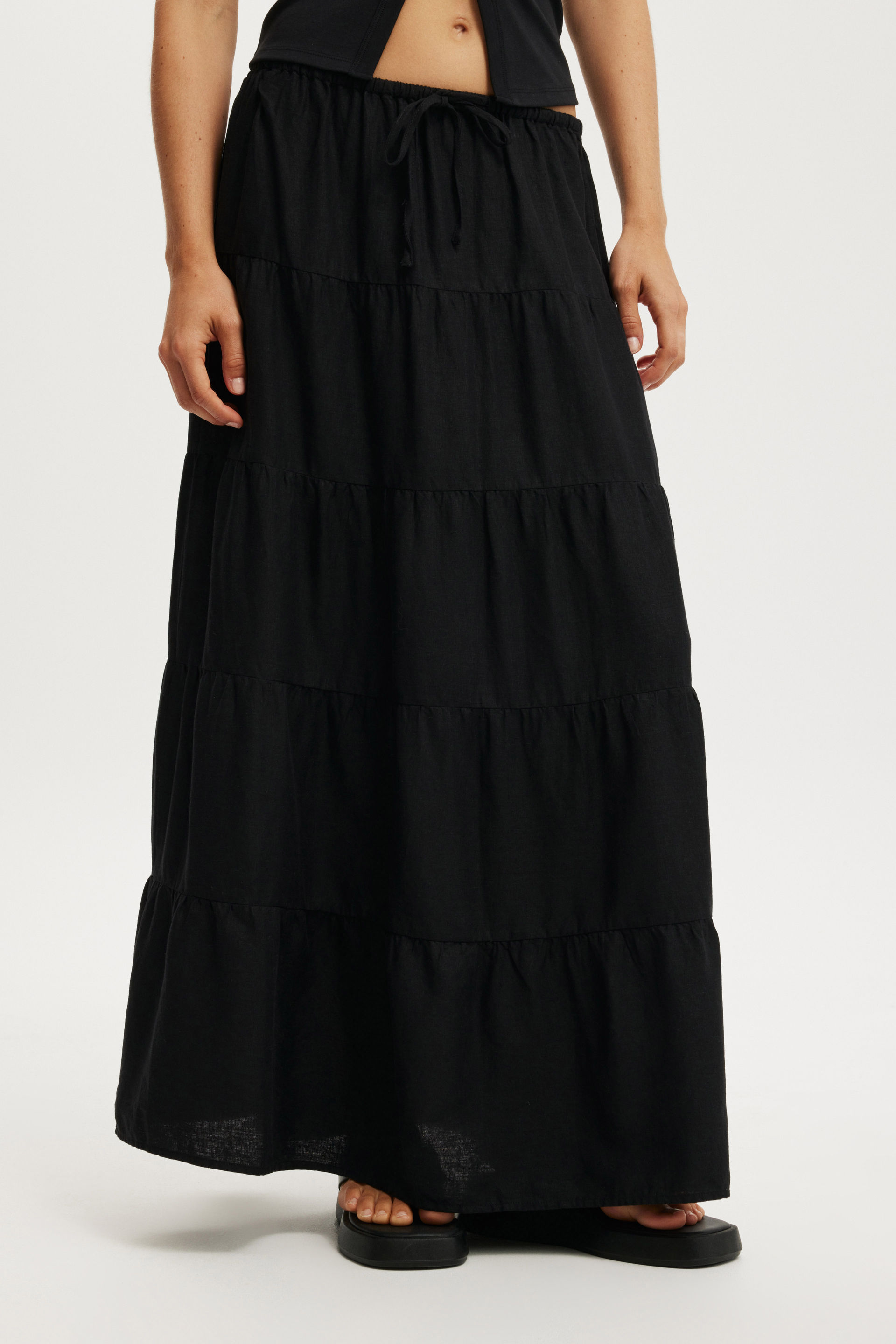 Haven Multi Tiered Maxi Skirt, BLACK - example image 4