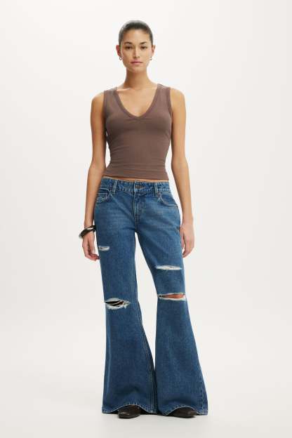 Low Relaxed Flare Jean, HARBOUR BLUE RIPPED - example image 1