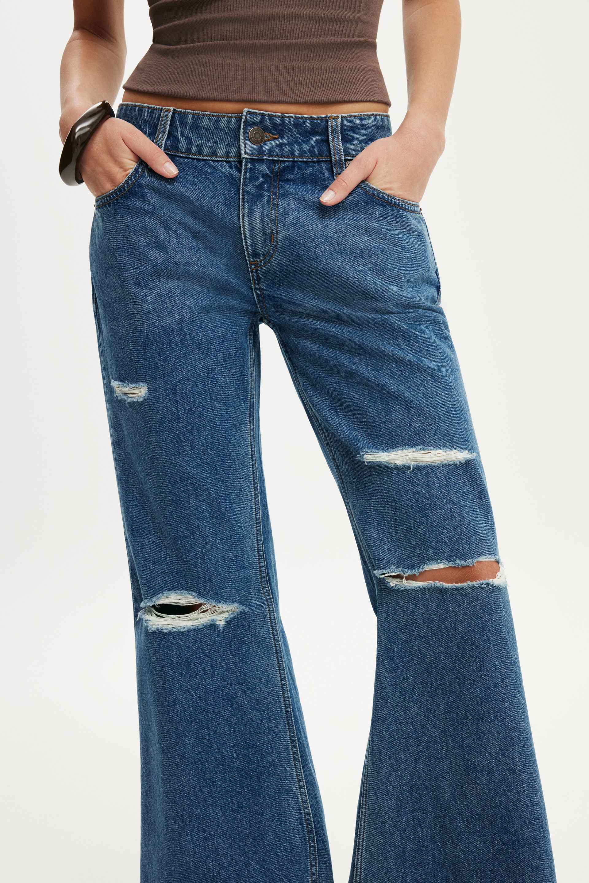 Low Relaxed Flare Jean, HARBOUR BLUE RIPPED - example image 5