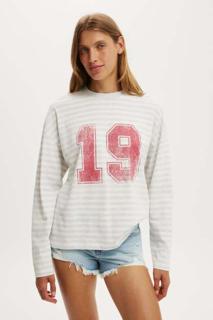 Ls Oversized Graphic Tee, 19 / SOFT GREY MARLE STRIPE - example image 1