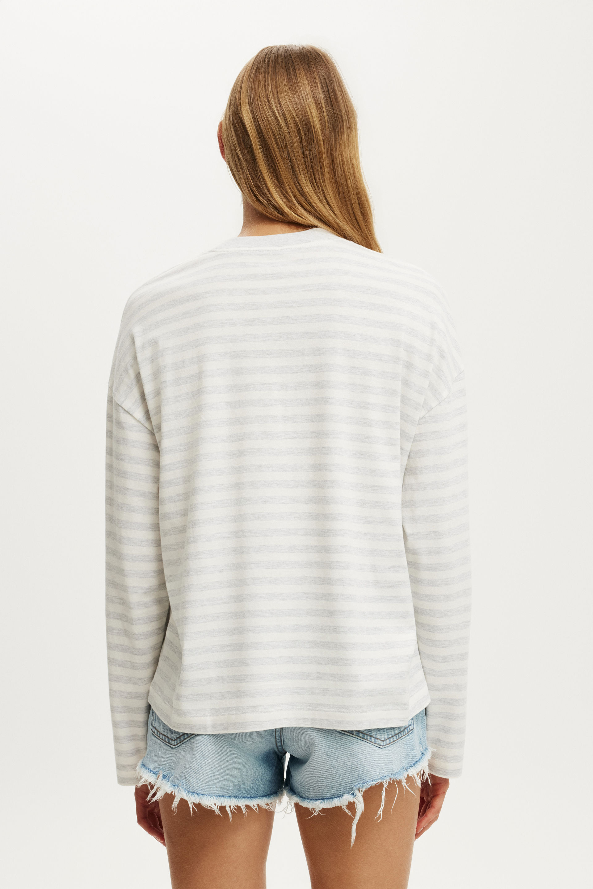 Ls Oversized Graphic Tee, 19 / SOFT GREY MARLE STRIPE - example image 3