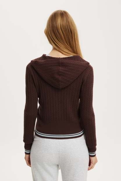 Everfine Hooded Knit, DARK OAK/BLUE TIPPING - example image 3