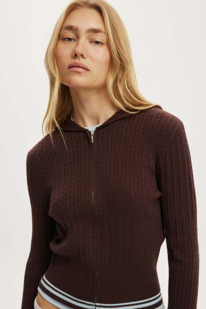 Everfine Hooded Knit, DARK OAK/BLUE TIPPING - example image 4