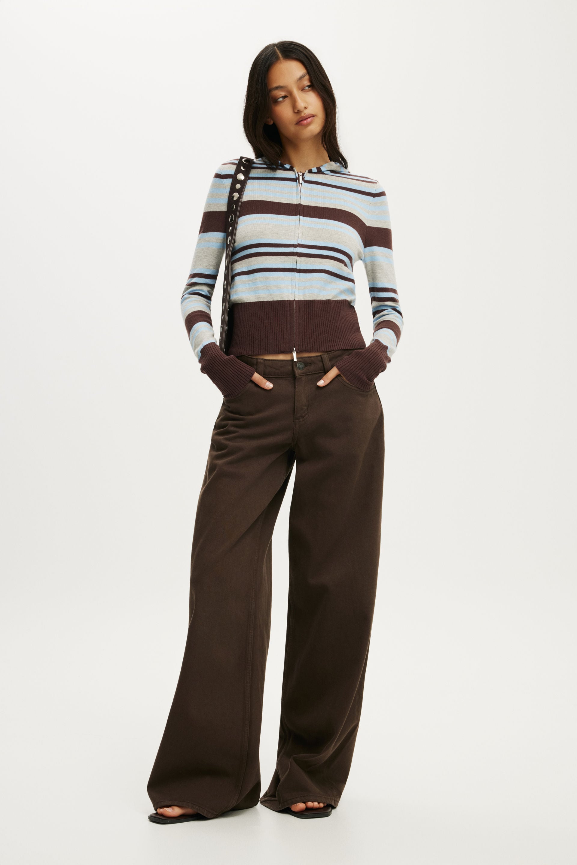 Everfine Hooded Knit, DARK OAK BLUE STRIPE - example image 2