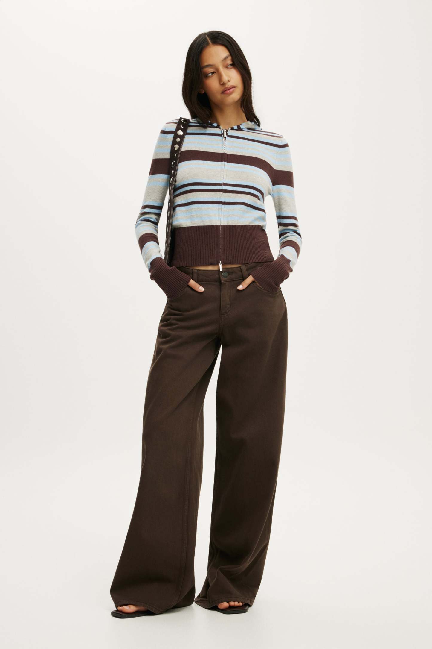 Everfine Hooded Knit, DARK OAK BLUE STRIPE - example image 2