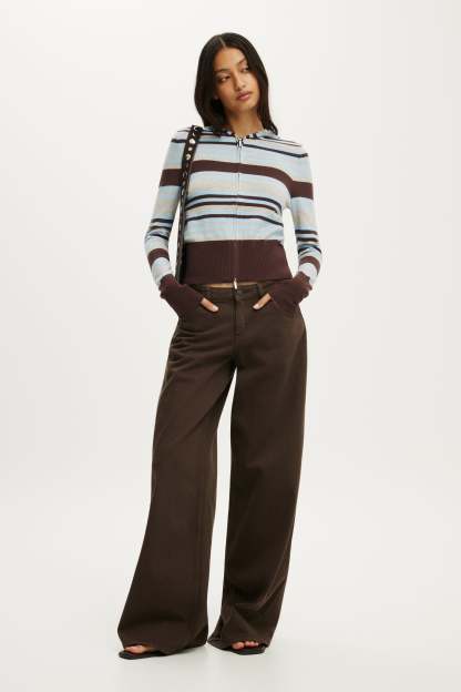Everfine Hooded Knit, DARK OAK BLUE STRIPE - example image 2