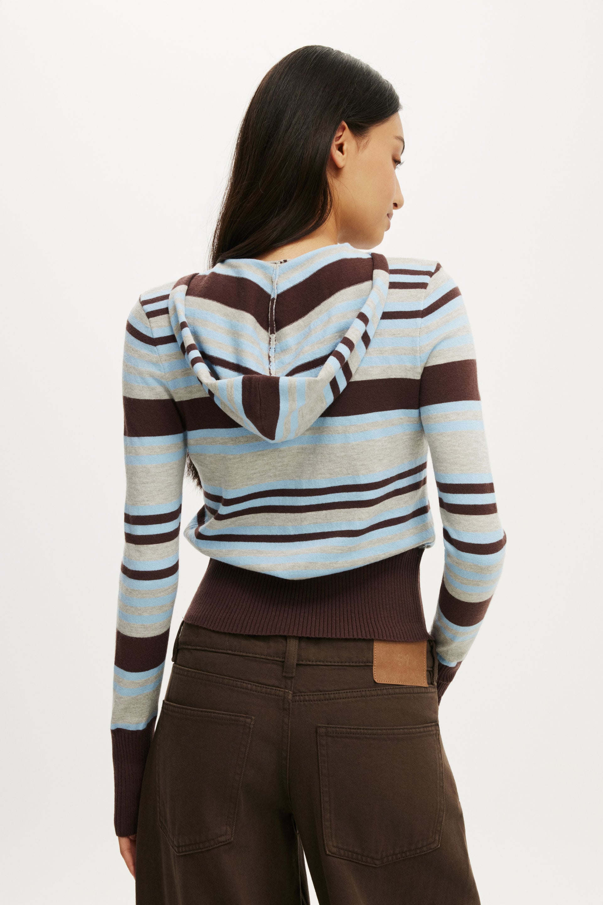Everfine Hooded Knit, DARK OAK BLUE STRIPE - example image 3