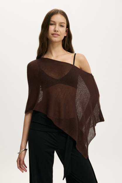 Sheer Knit Poncho, DARK OAK - example image 1
