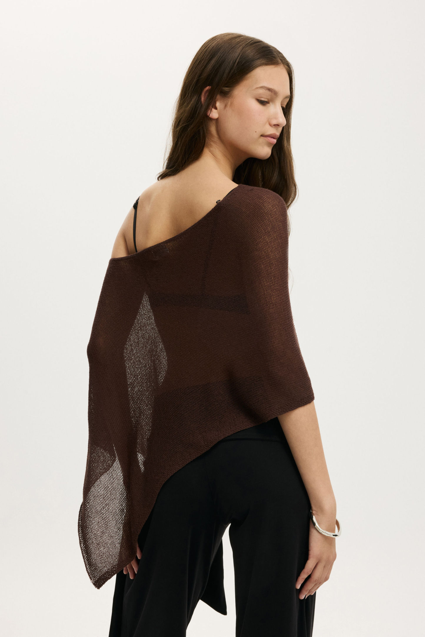 Sheer Knit Poncho, DARK OAK - example image 3