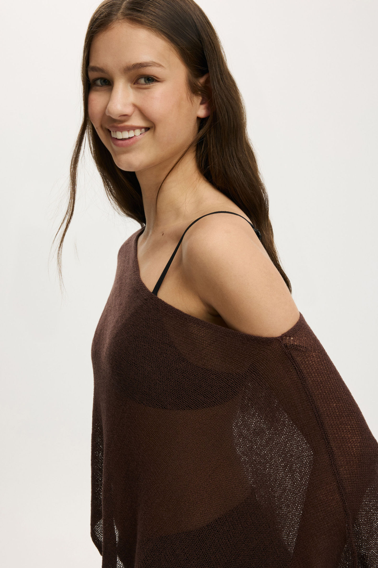 Sheer Knit Poncho, DARK OAK - example image 4
