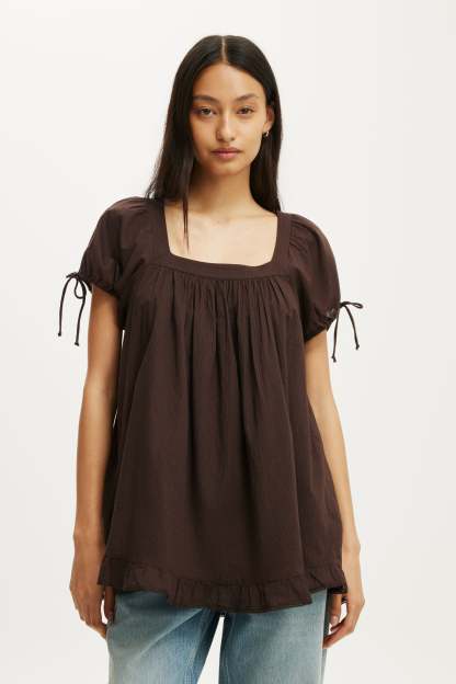 Eliza Babydoll Tunic Top, DARK OAK TEXTURE - example image 1