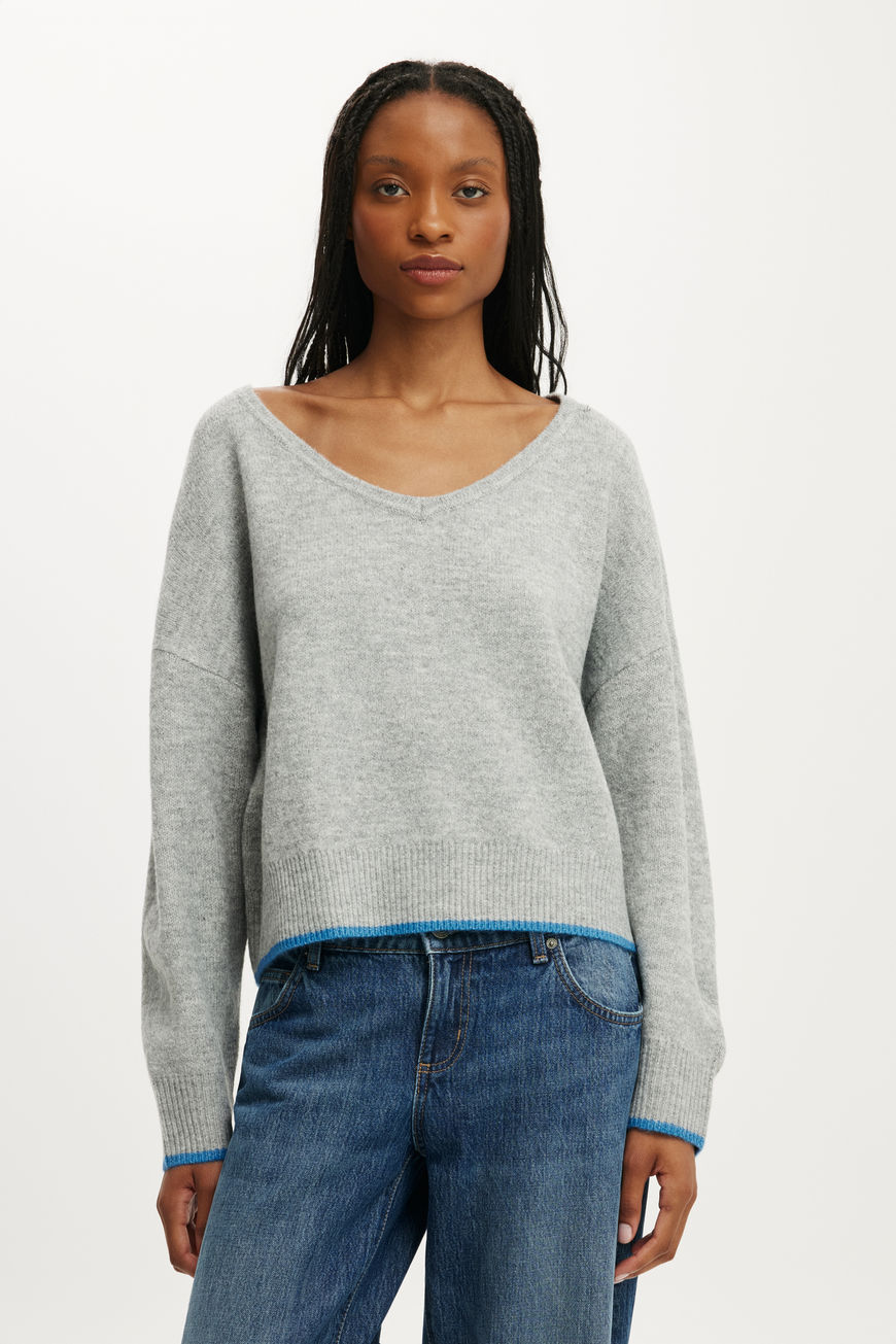 Softest Luxe Slouchy V Knit, GREY MARLE TIPPING - example image 2