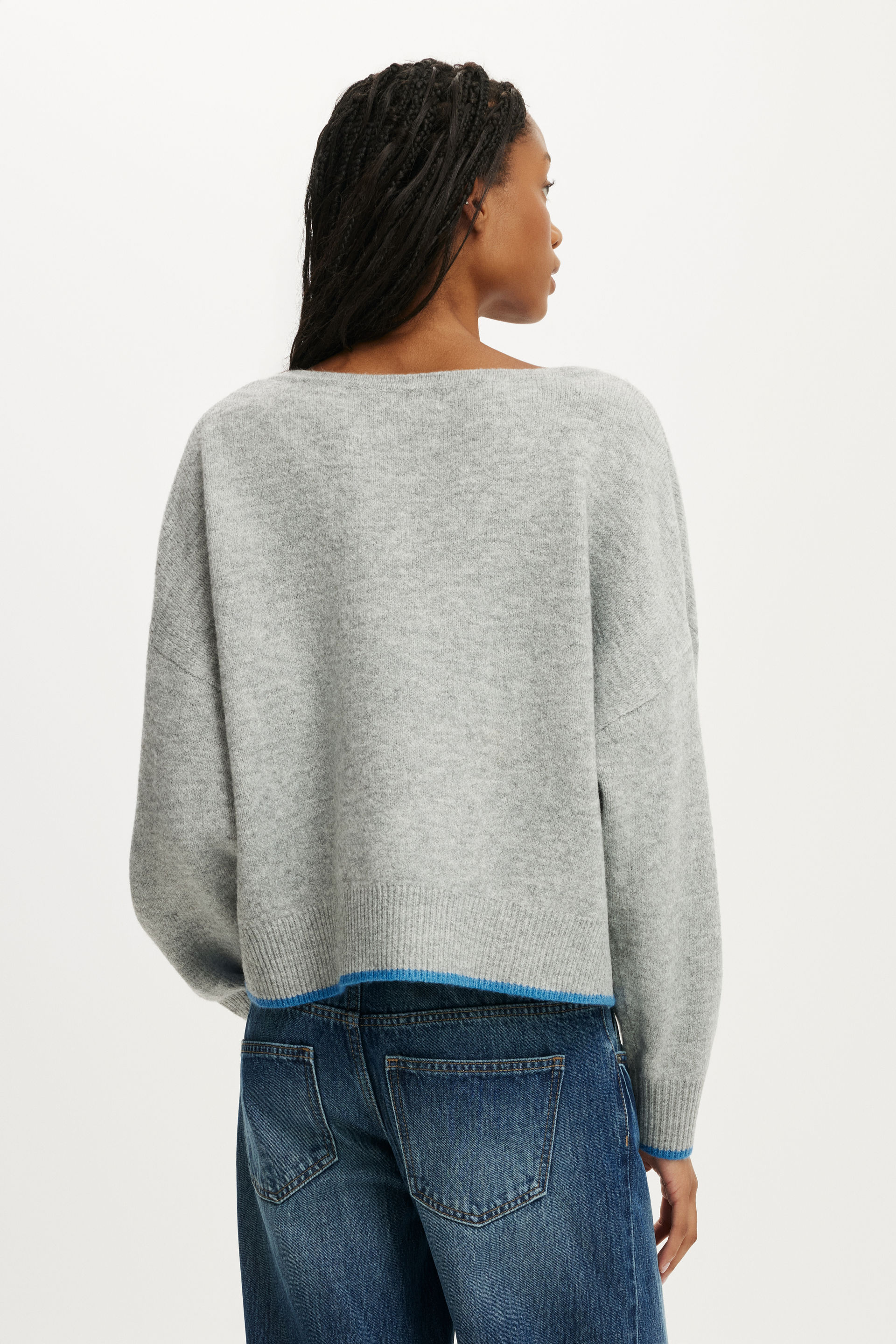 Softest Luxe Slouchy V Knit, GREY MARLE TIPPING - example image 3