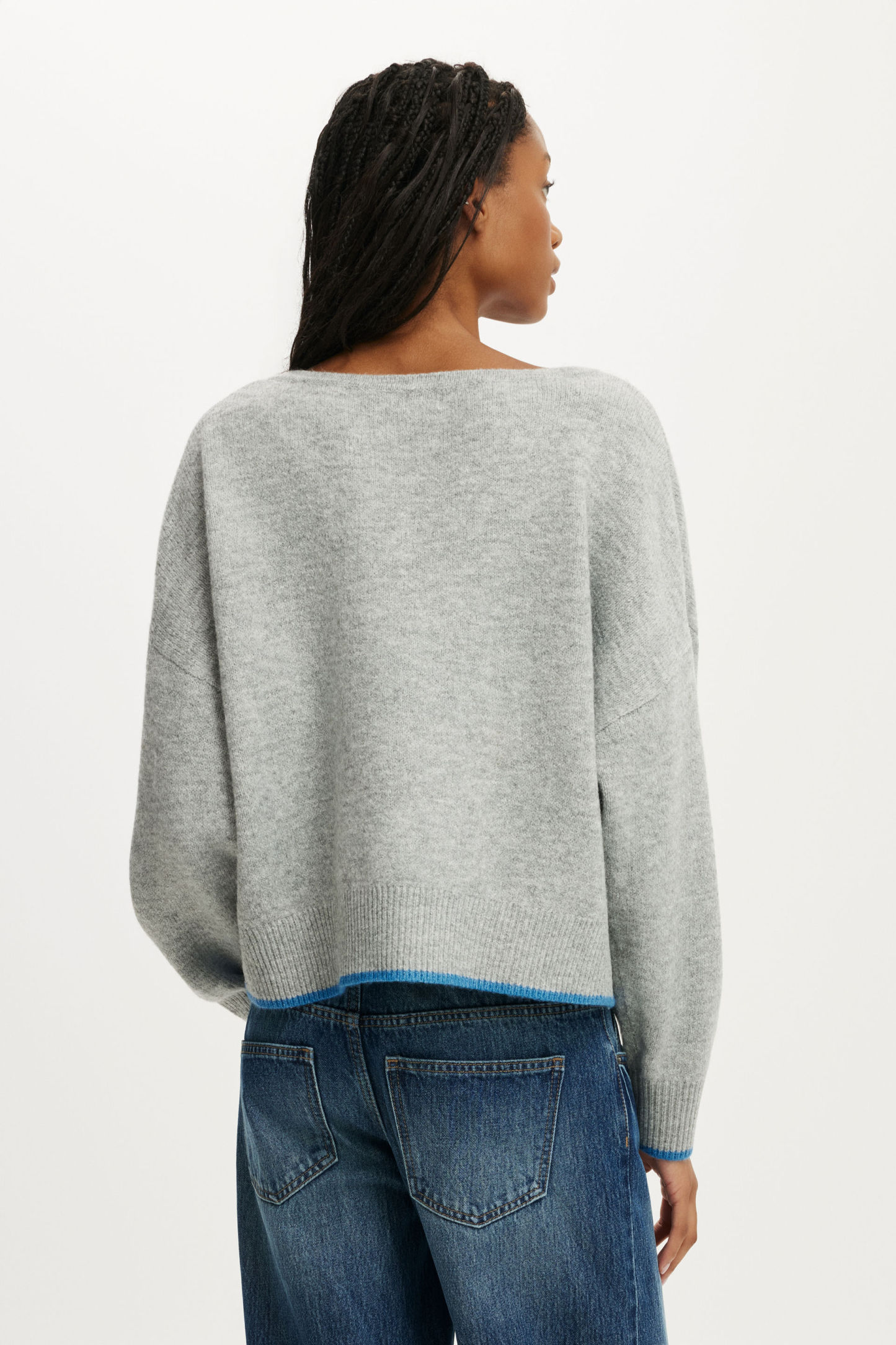 Softest Luxe Slouchy V Knit, GREY MARLE TIPPING - example image 3