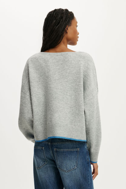 Softest Luxe Slouchy V Knit, GREY MARLE TIPPING - example image 3