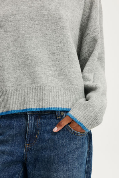 Softest Luxe Slouchy V Knit, GREY MARLE TIPPING - example image 4