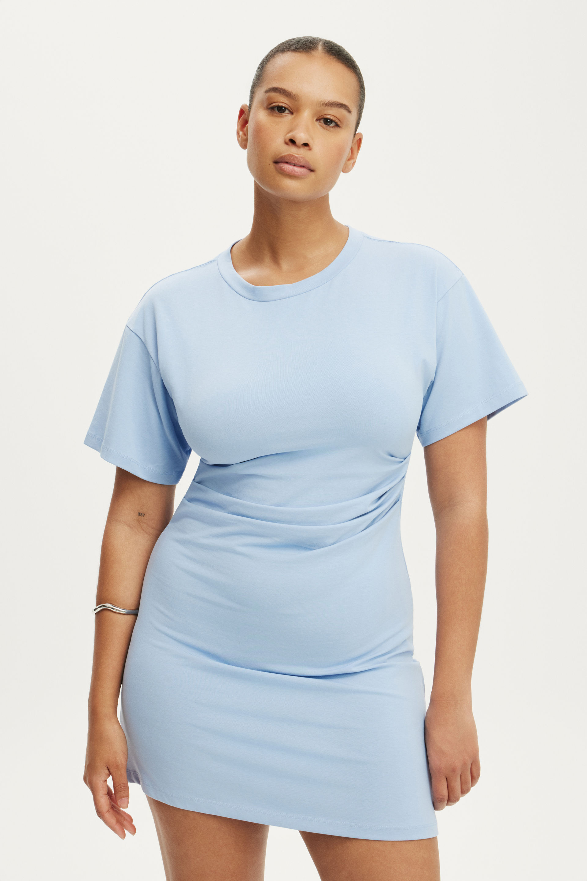 Boxy Tuck T-Shirt Mini Dress, ROMEO BLUE - example image 2