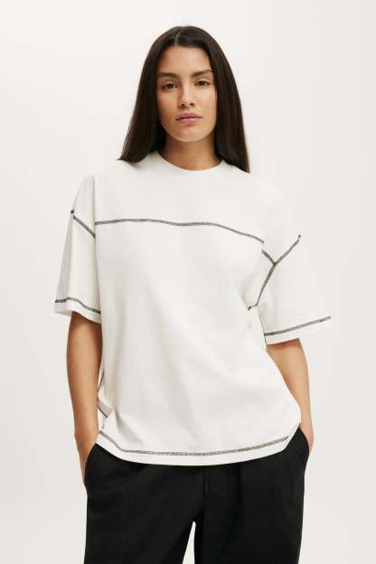 Boxy Short Sleeve Tee, VINTAGE WHITE/BLACK - example image 1