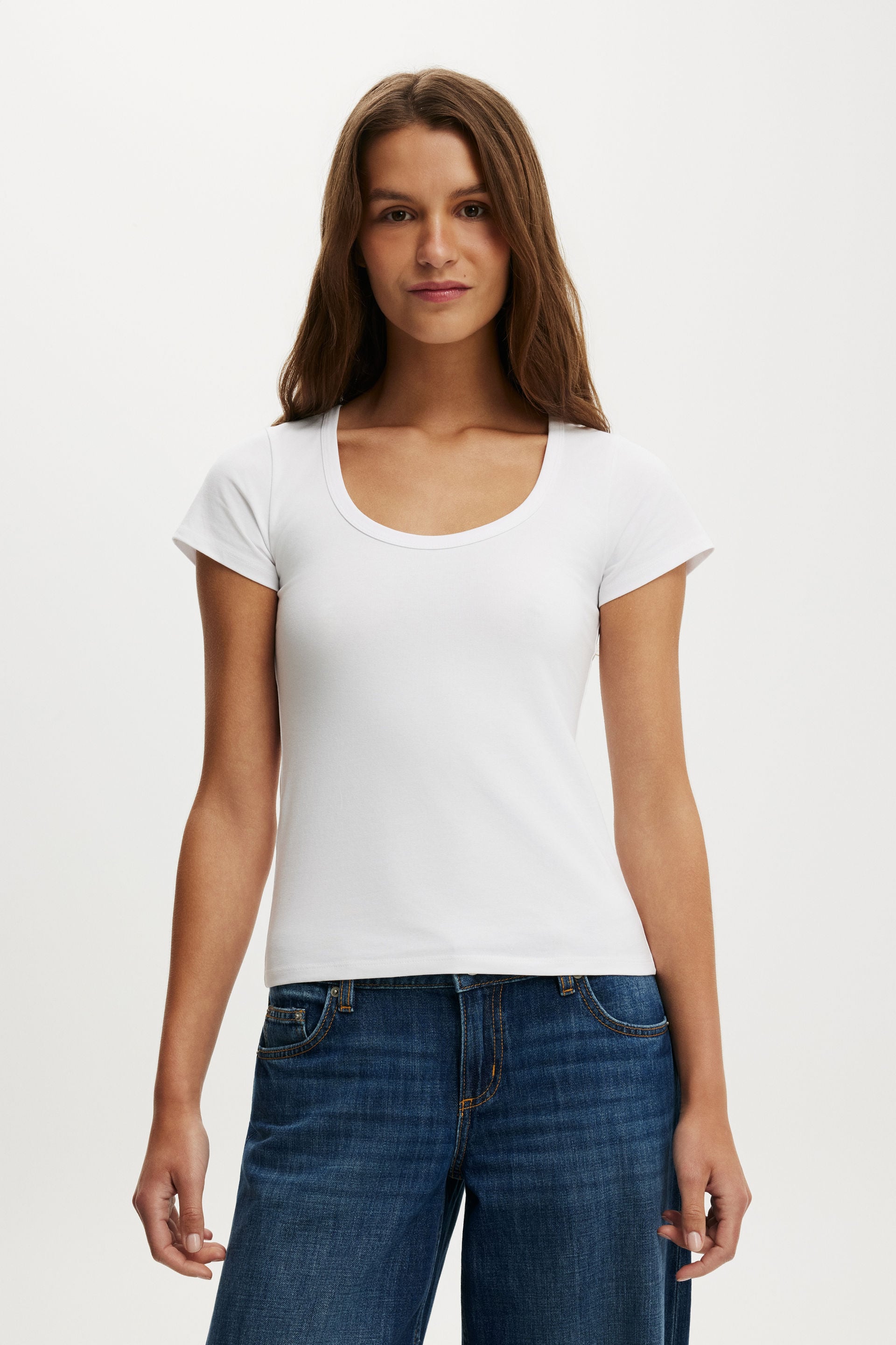 Everyday Smooth Scoop Neck Tee, WHITE - example image 2