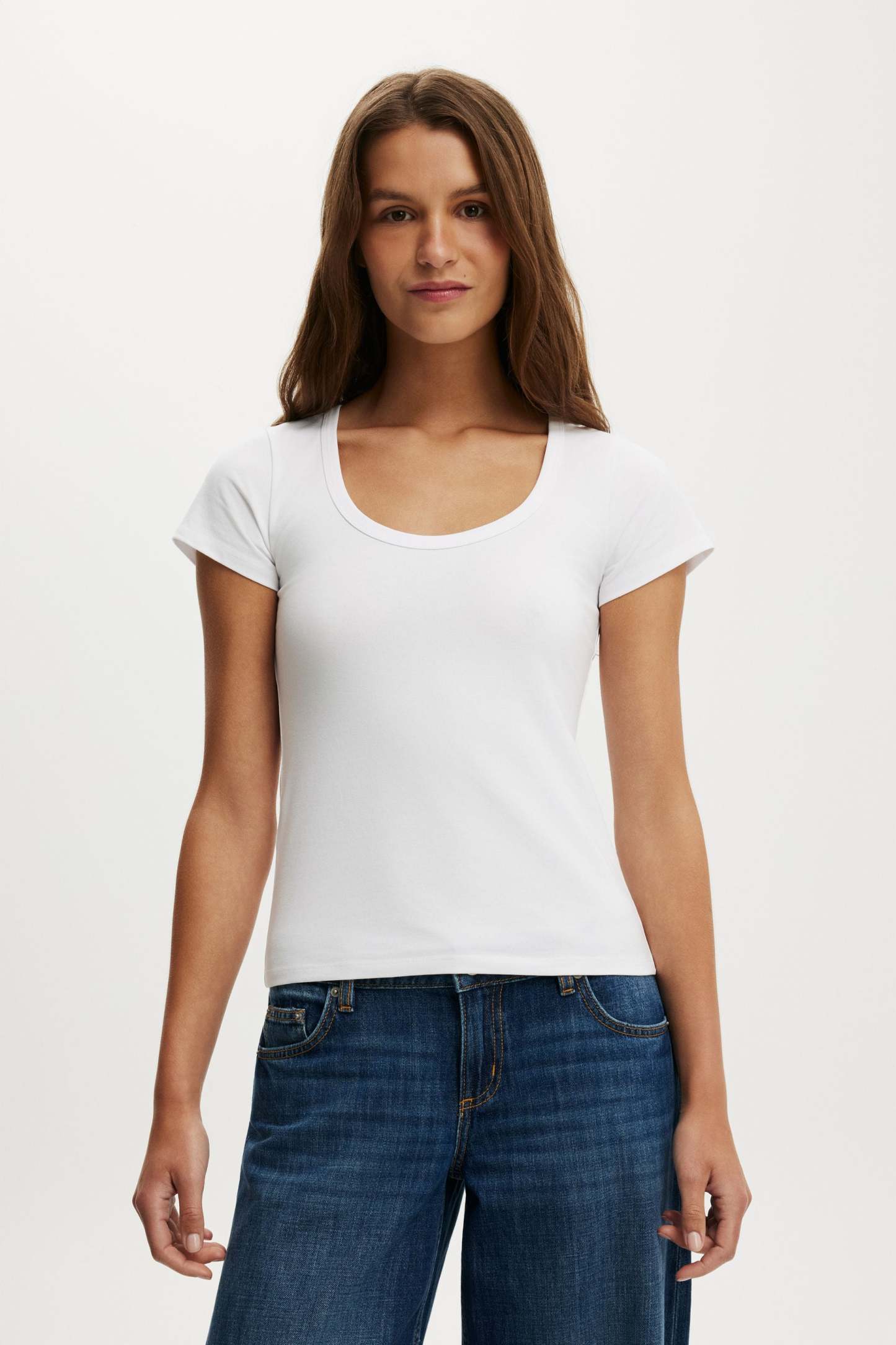 Everyday Smooth Scoop Neck Tee, WHITE - example image 2