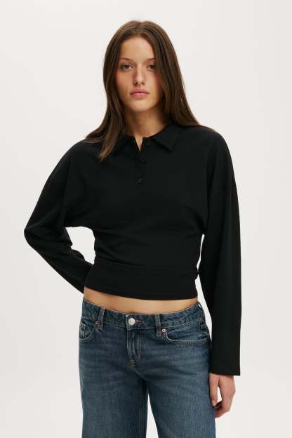 Everyday Smooth Polo Long Sleeve, BLACK - example image 1