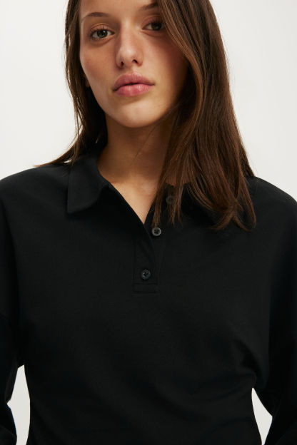 Everyday Smooth Polo Long Sleeve, BLACK - example image 4