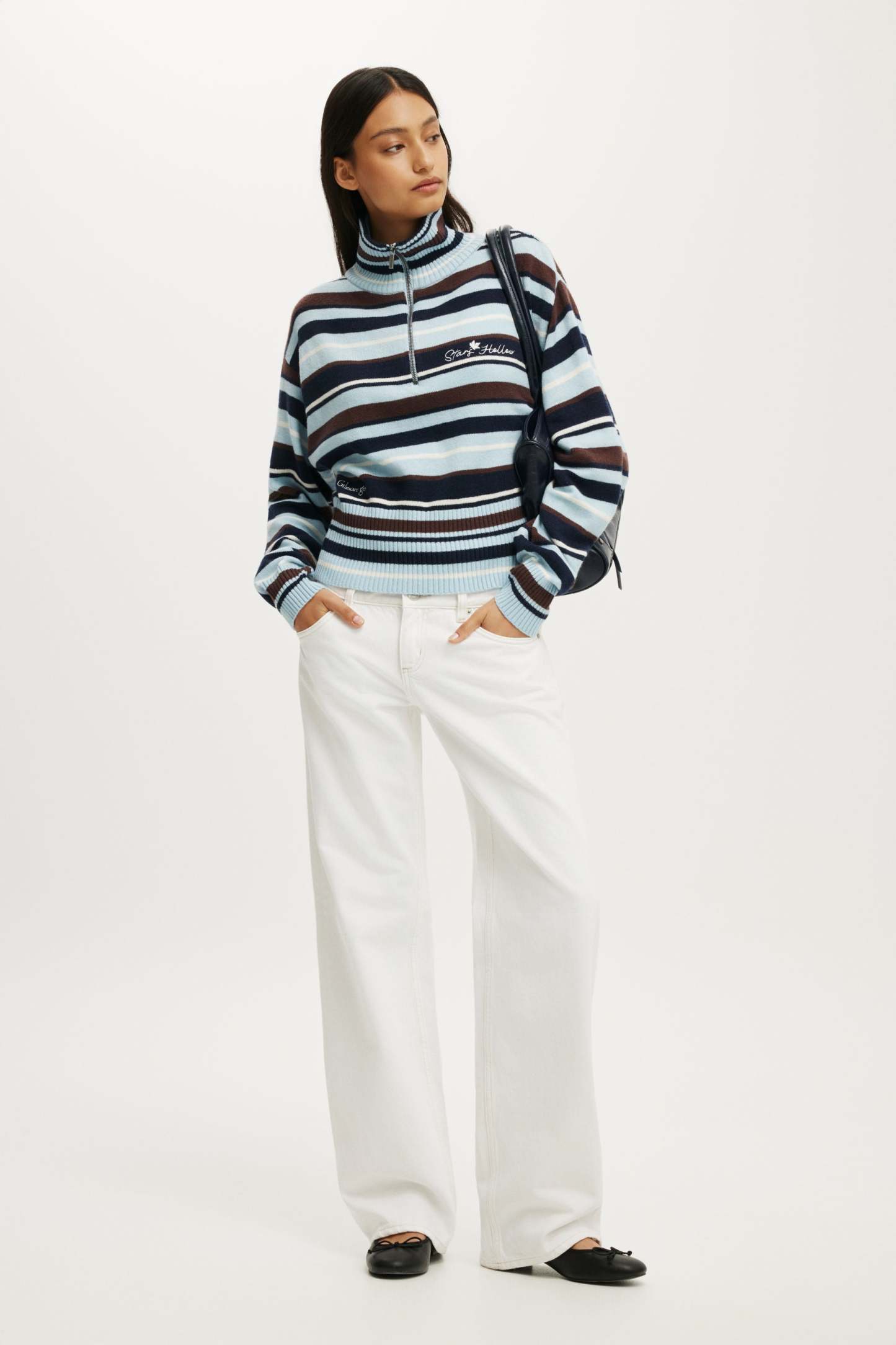 Gilmore Girls 1/4 Zip Knit, LCN WB BLUE/OAK STRIPE - example image 2