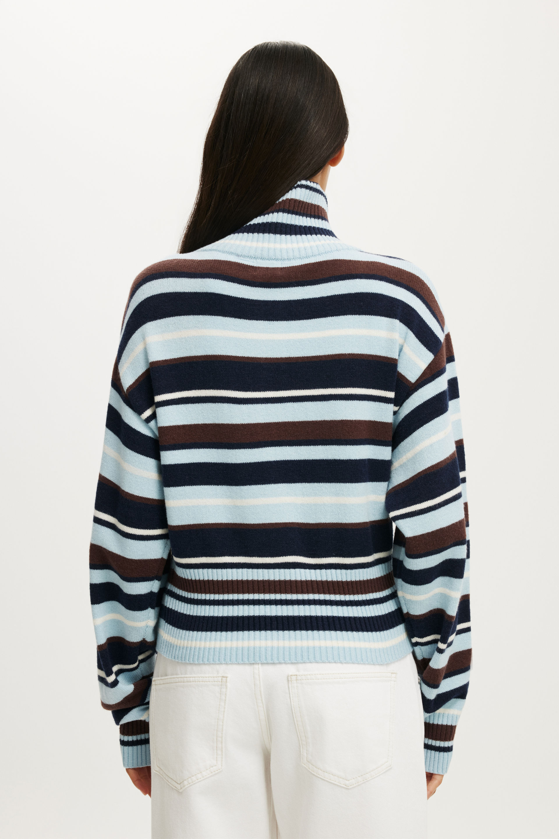 Gilmore Girls 1/4 Zip Knit, LCN WB BLUE/OAK STRIPE - example image 3