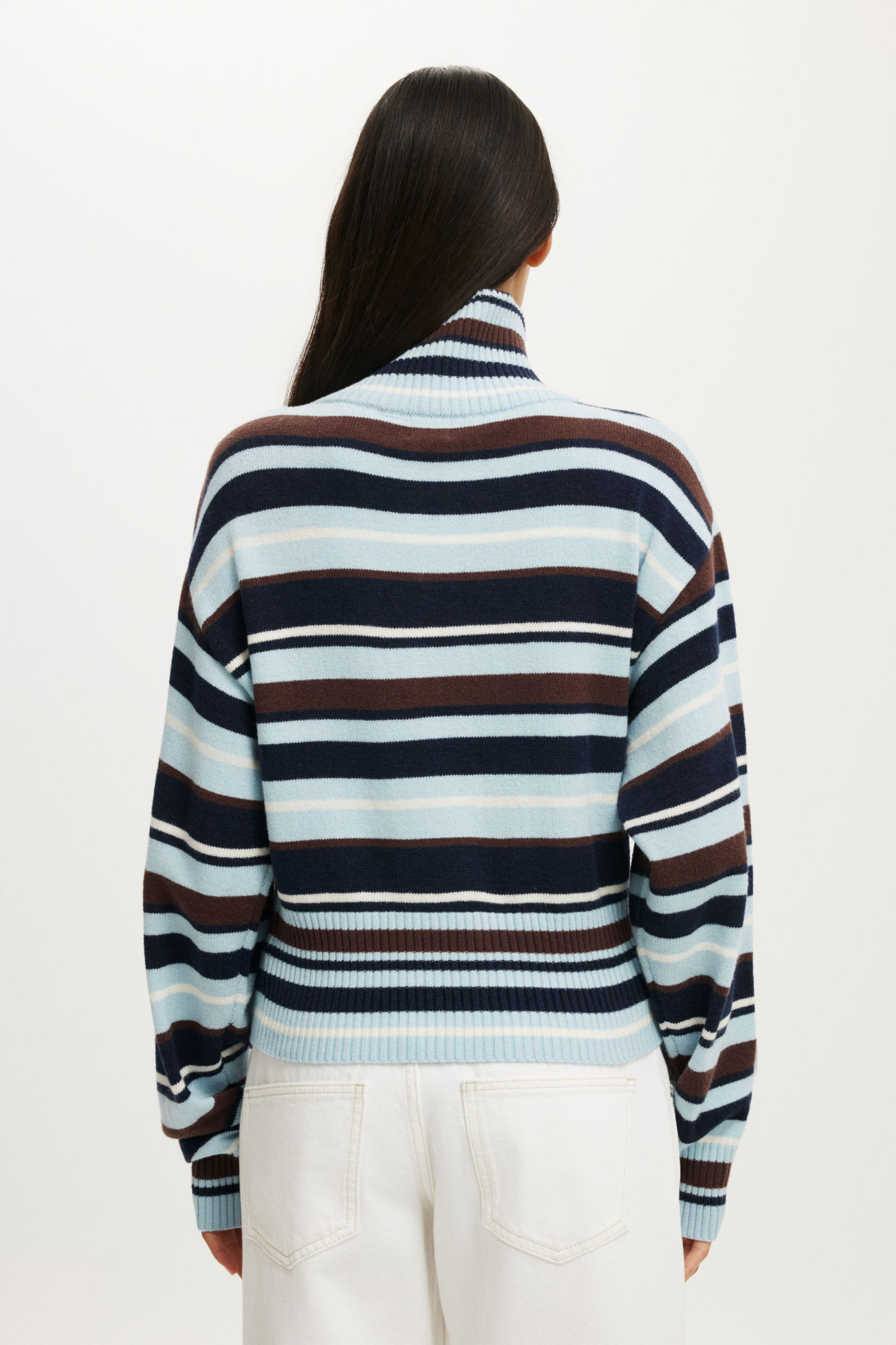 Gilmore Girls 1/4 Zip Knit, LCN WB BLUE/OAK STRIPE - example image 3