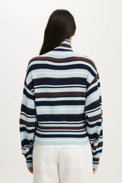 Gilmore Girls 1/4 Zip Knit, LCN WB BLUE/OAK STRIPE - example image 3