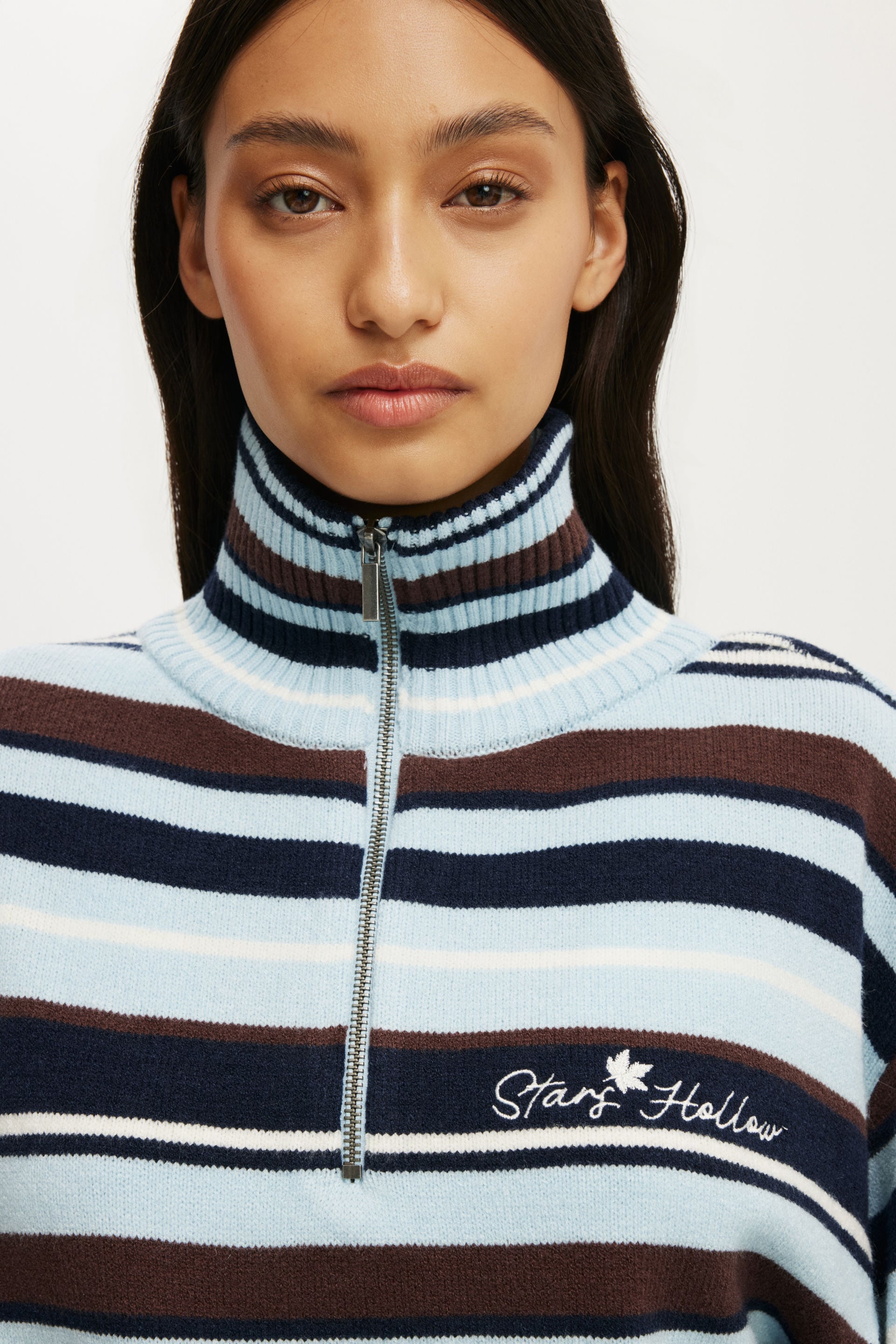 Gilmore Girls 1/4 Zip Knit, LCN WB BLUE/OAK STRIPE - example image 4