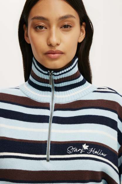 Gilmore Girls 1/4 Zip Knit, LCN WB BLUE/OAK STRIPE - example image 4
