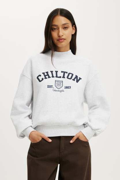 Gilmore Girls Mock Neck Sweatshirt, LCN WB GILMORE GIRLS/LIGHT GREY MARLE - example image 1