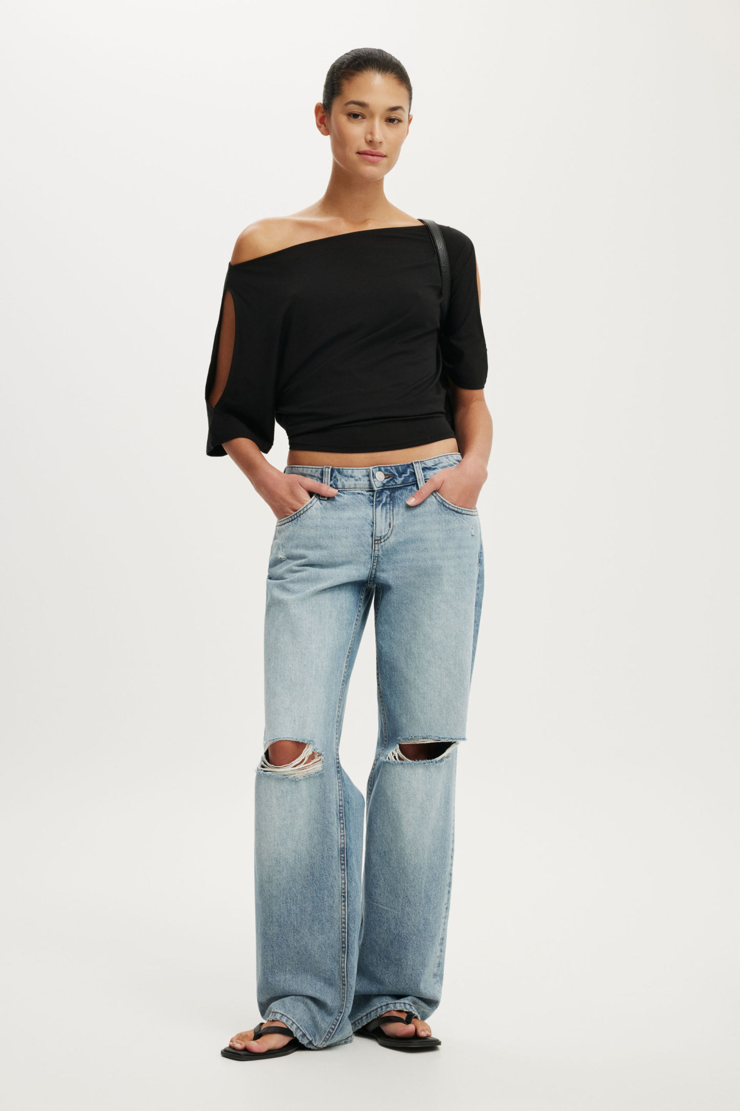 Sonny Cold Shoulder Short Sleeve, BLACK - example image 2