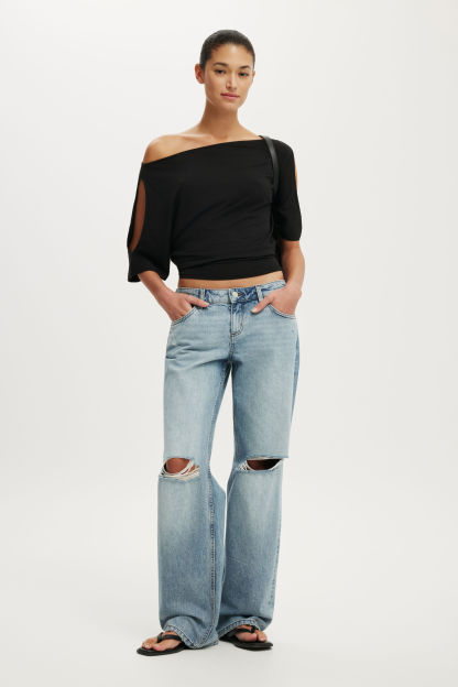 Sonny Cold Shoulder Short Sleeve, BLACK - example image 2