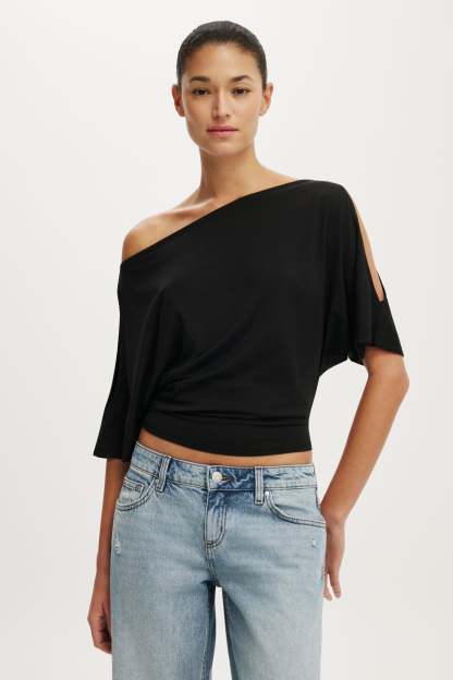Sonny Cold Shoulder Short Sleeve, BLACK - example image 1