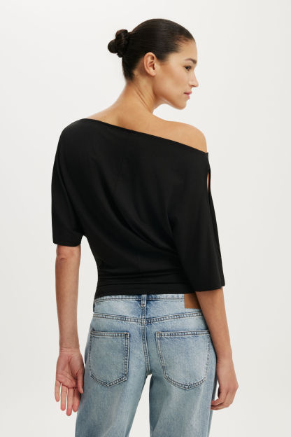 Sonny Cold Shoulder Short Sleeve, BLACK - example image 3