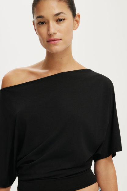 Sonny Cold Shoulder Short Sleeve, BLACK - example image 4
