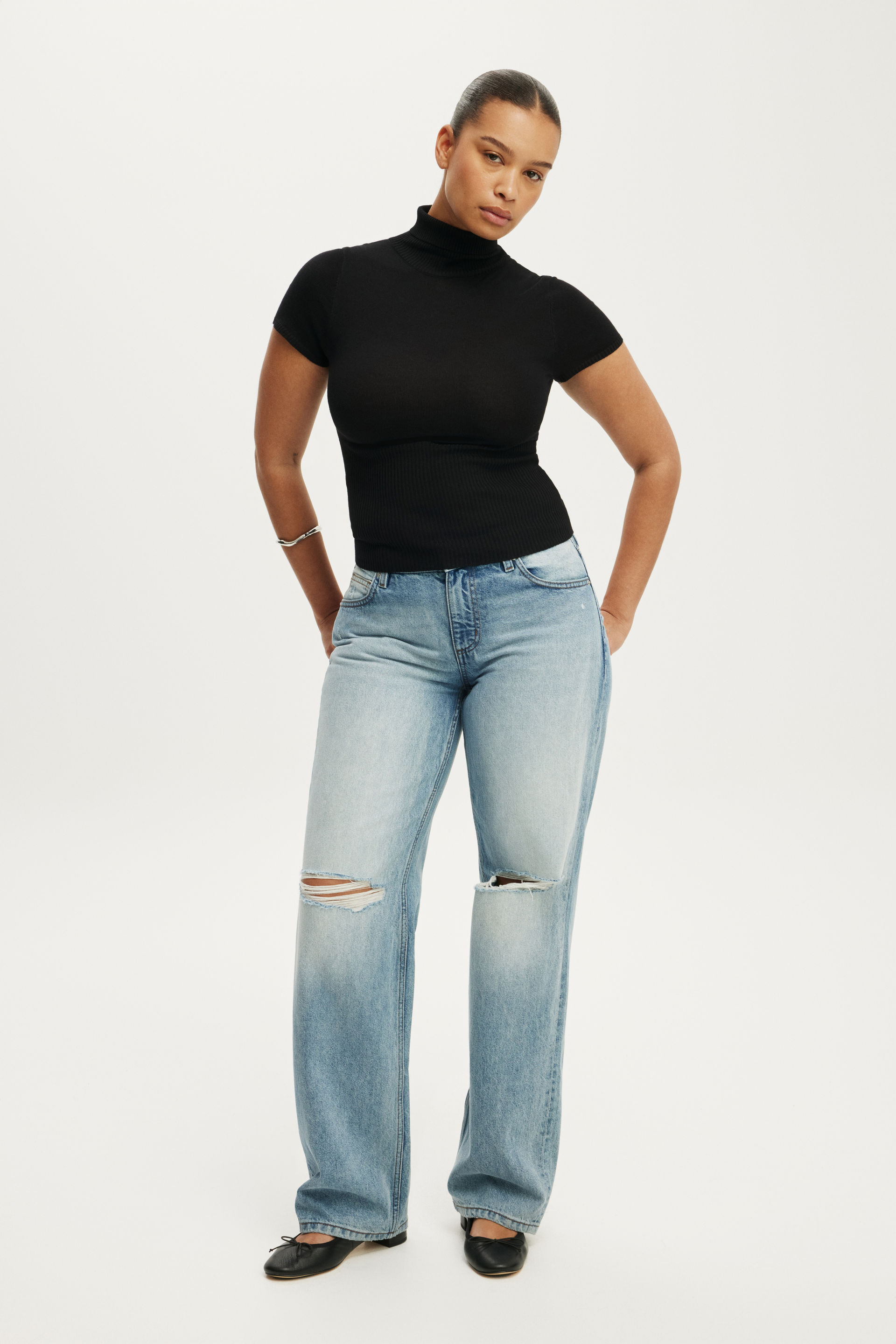 Close Knit Ss Roll Neck, BLACK - example image 2