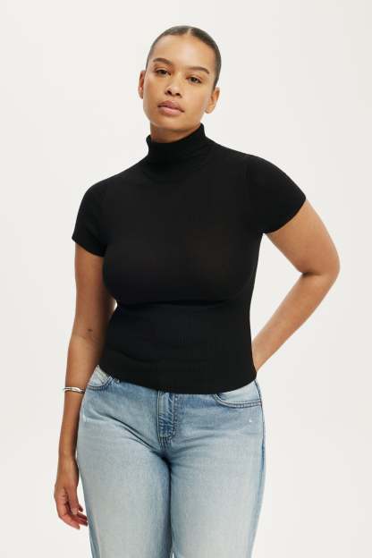 Close Knit Ss Roll Neck, BLACK - example image 1