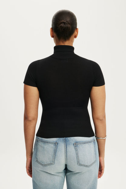 Close Knit Ss Roll Neck, BLACK - example image 3