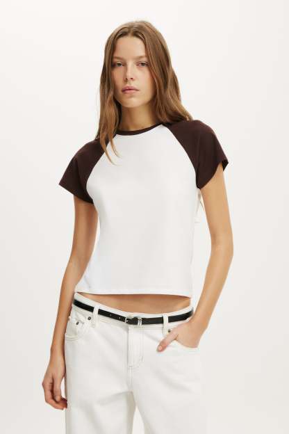 90S Baby Raglan Tee, WHITE/DARK OAK - example image 1