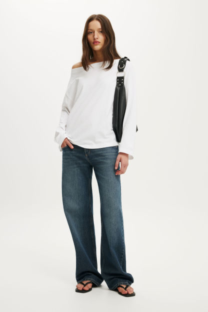 Boxy Off Shoulder Long Sleeve, WHITE - example image 2