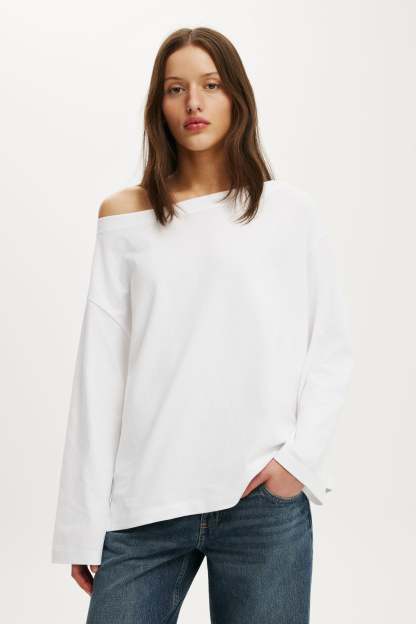 Boxy Off Shoulder Long Sleeve, WHITE - example image 1