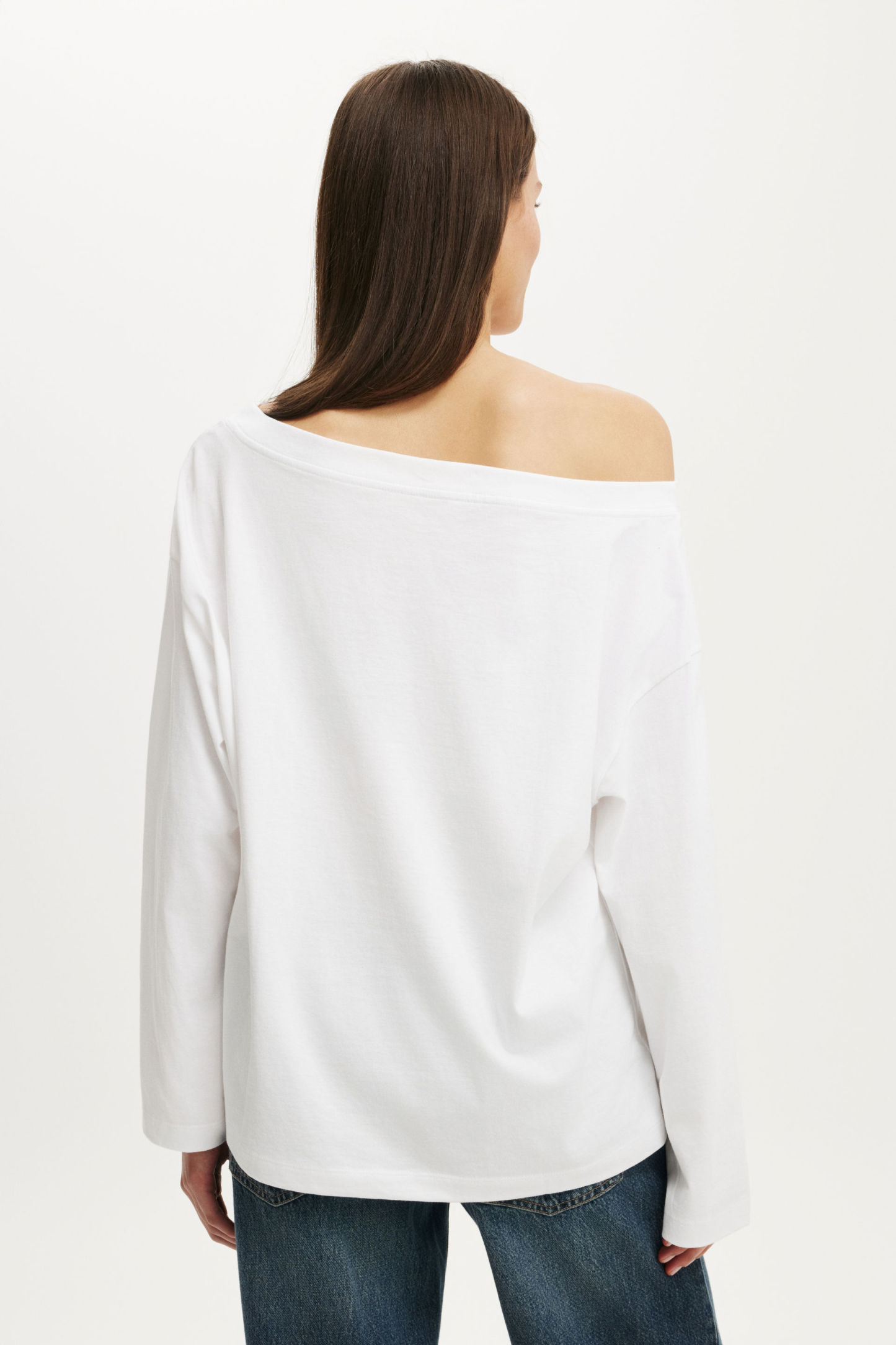 Boxy Off Shoulder Long Sleeve, WHITE - example image 3