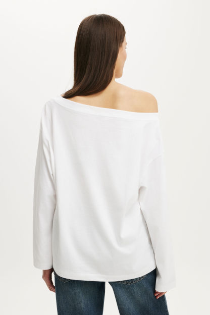 Boxy Off Shoulder Long Sleeve, WHITE - example image 3
